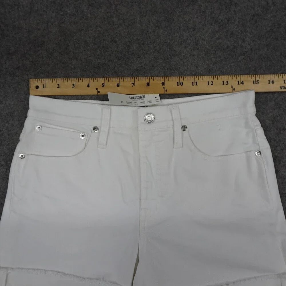 J Crew Jean Shorts Womens 28 White Denim Cut Off Cuffed Hot Pants Casual Beach